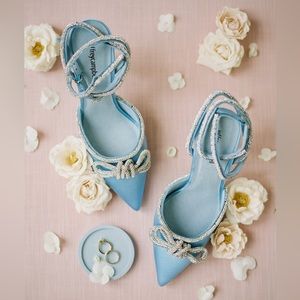 Jeffrey Campbell Blue and Silver Sparkle Bow Heel